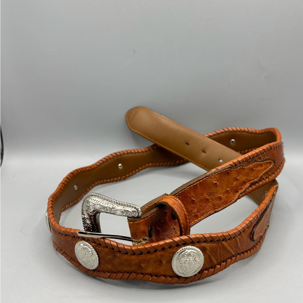 Brown Leather Belt with Silver Tone Conchos